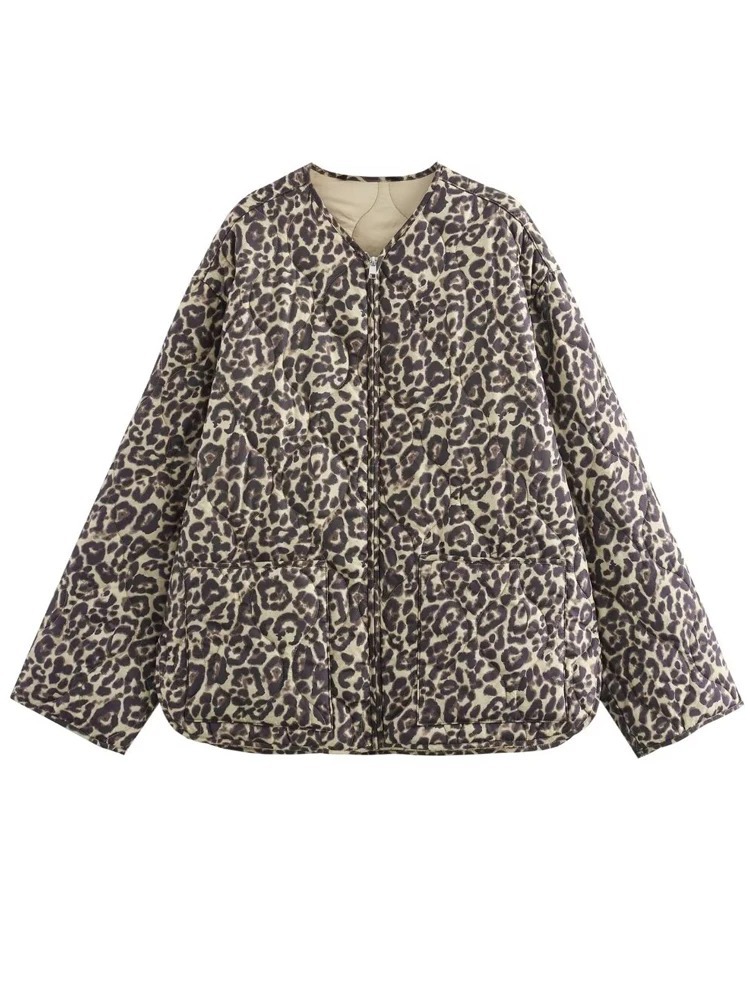 Women’s printed crewneck cotton jacket, loose fit