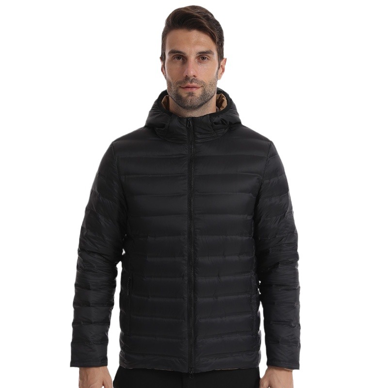 Reversible down jacket in yellow and black, dual style