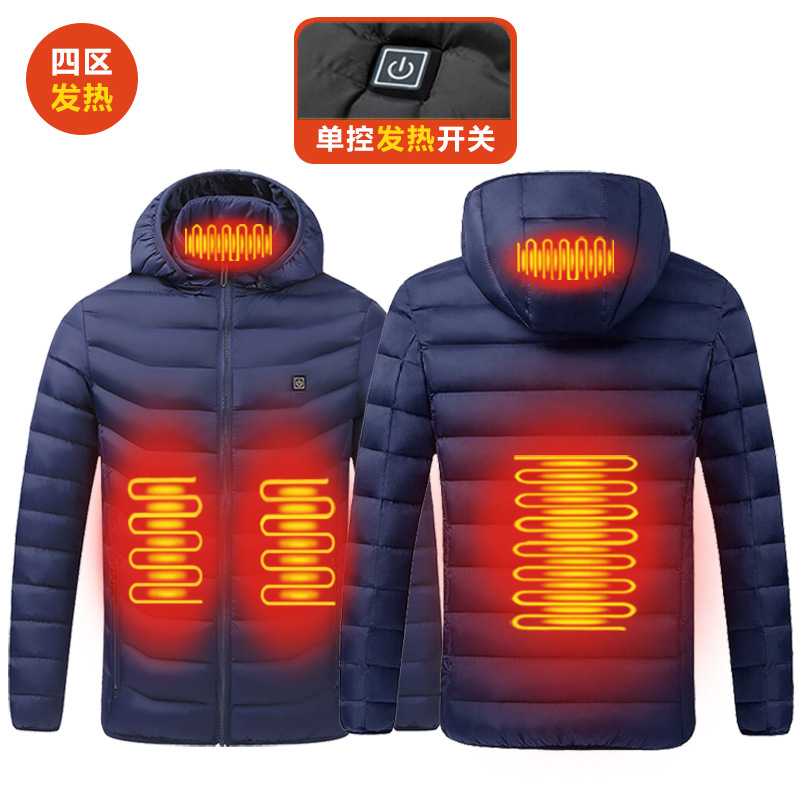Black 4-zone heated down jacket, clean design front view