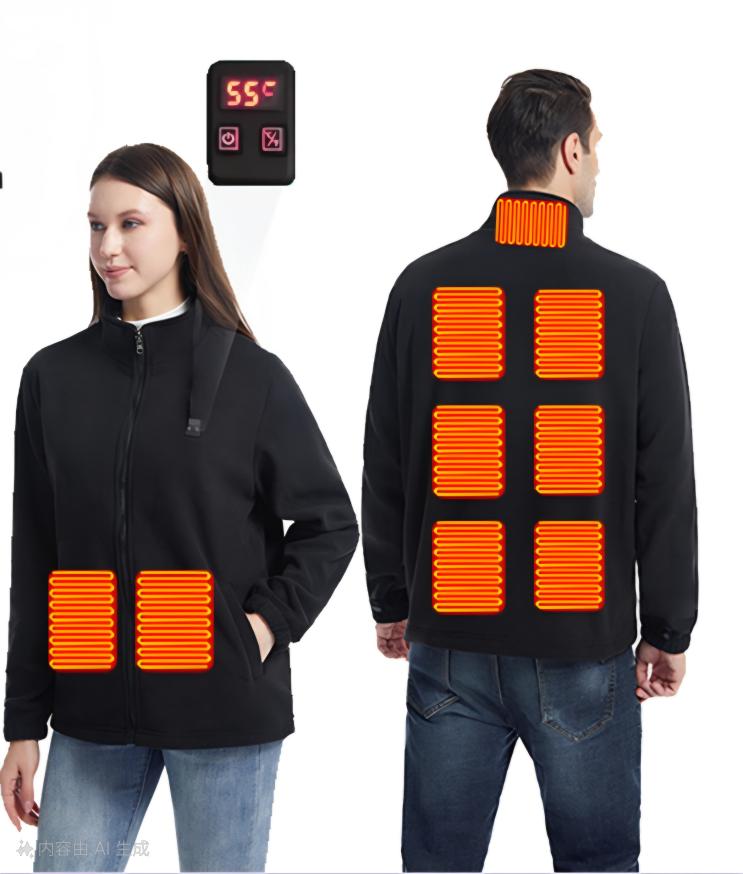 9-zone heated cotton jacket in black with hood