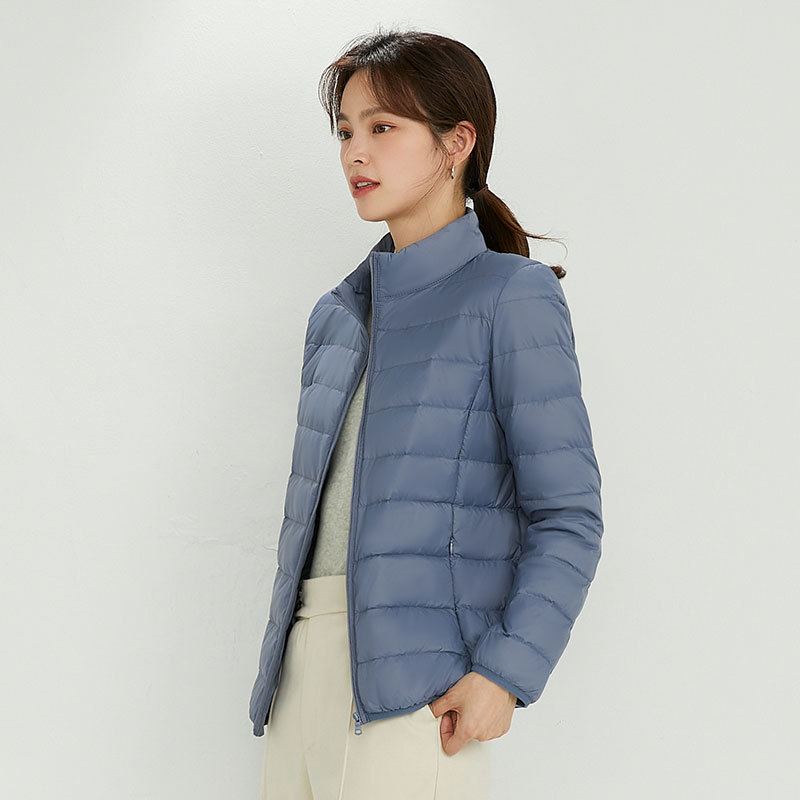 Short packable down jacket with pouch