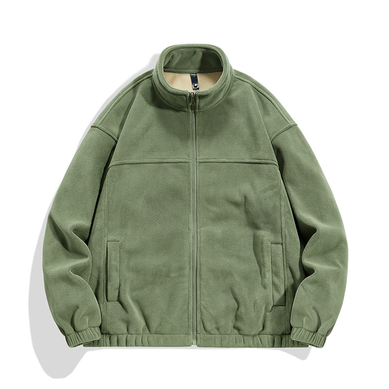 Off‑white men’s polar fleece jacket, front view